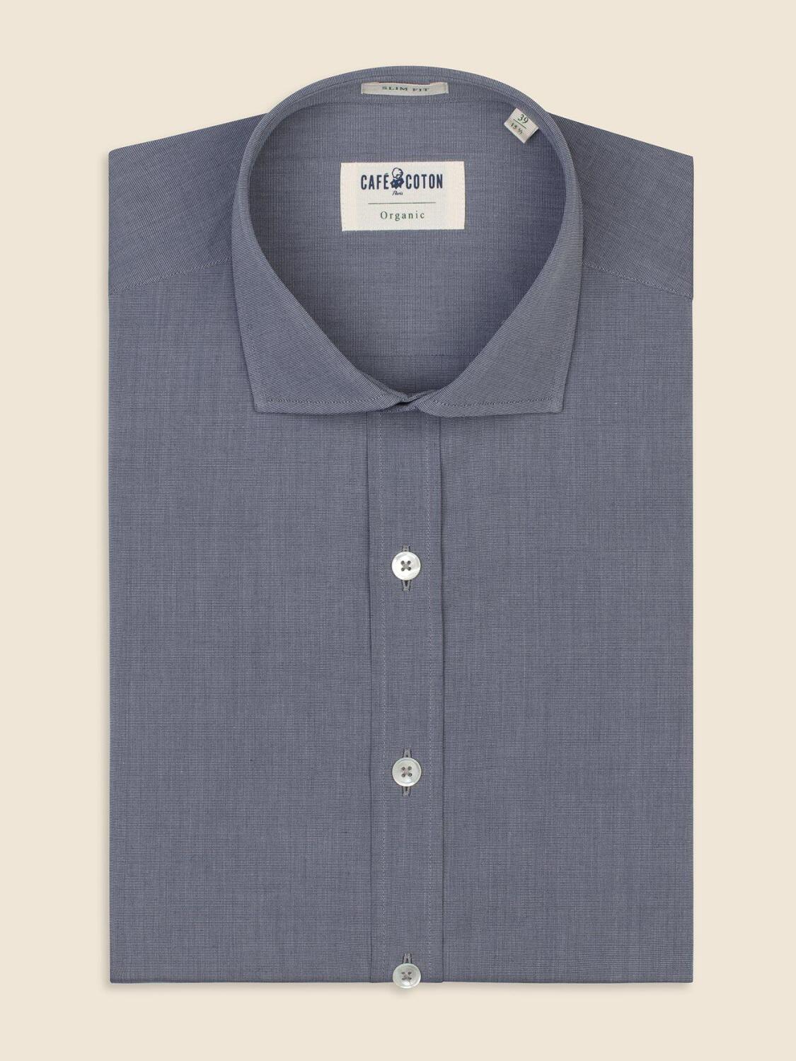 Chemise bio cintr&eacute;e en fil &agrave; fil gris