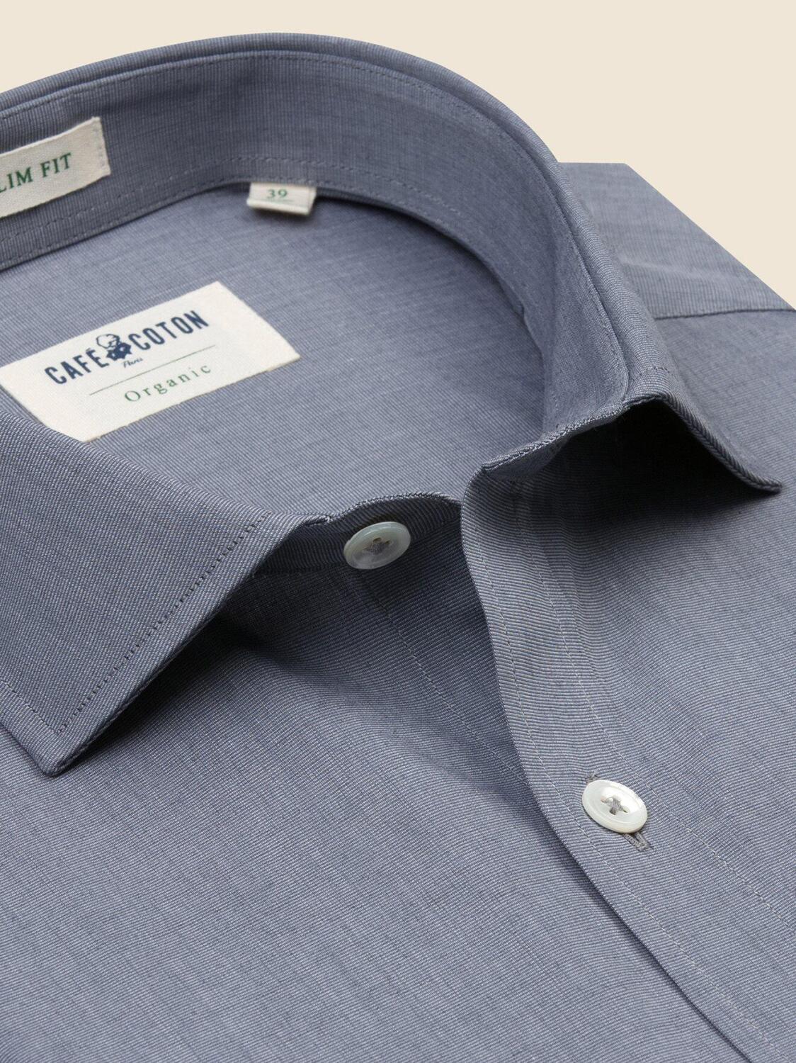 Chemise bio cintr&eacute;e en fil &agrave; fil gris