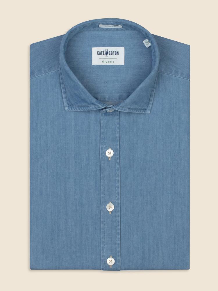 Chemise bio cintrée en denim clair