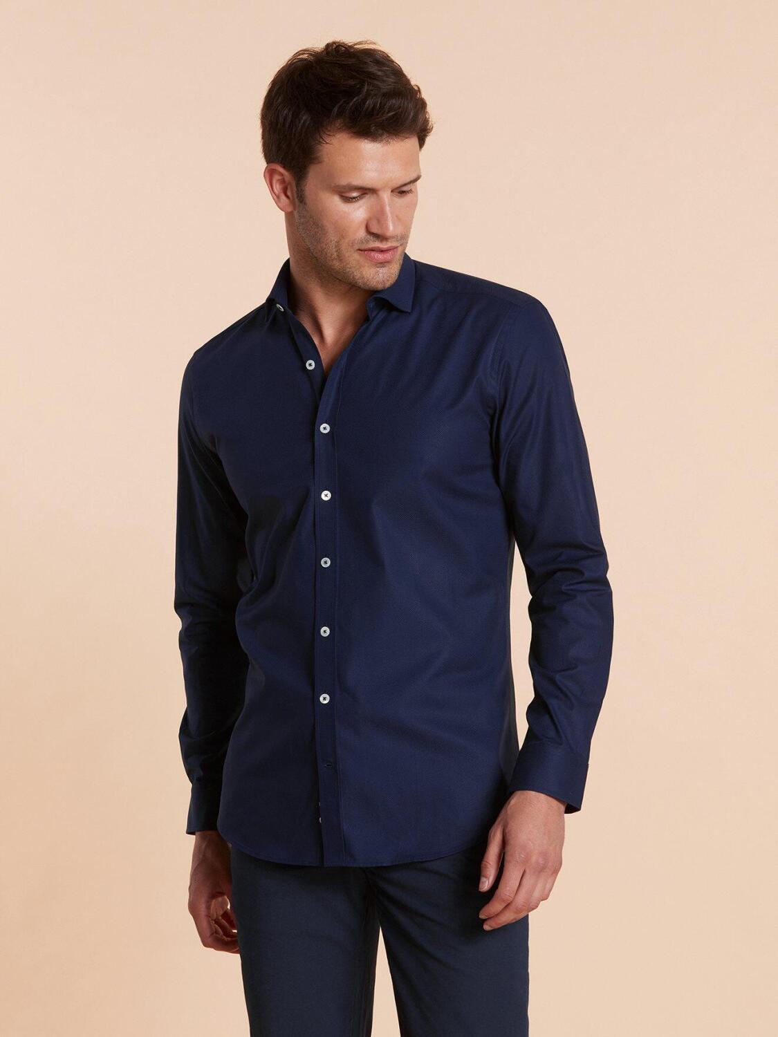 Chemise bio cintr&eacute;e Lisbonne marine