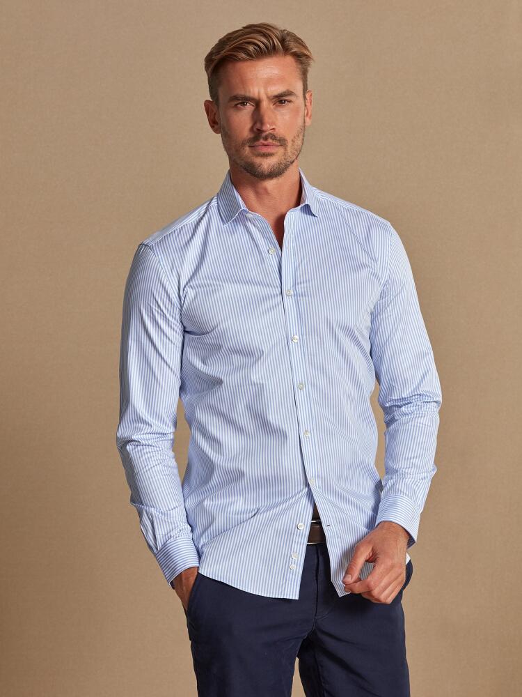 Mather sky blue striped organic slim fit shirt