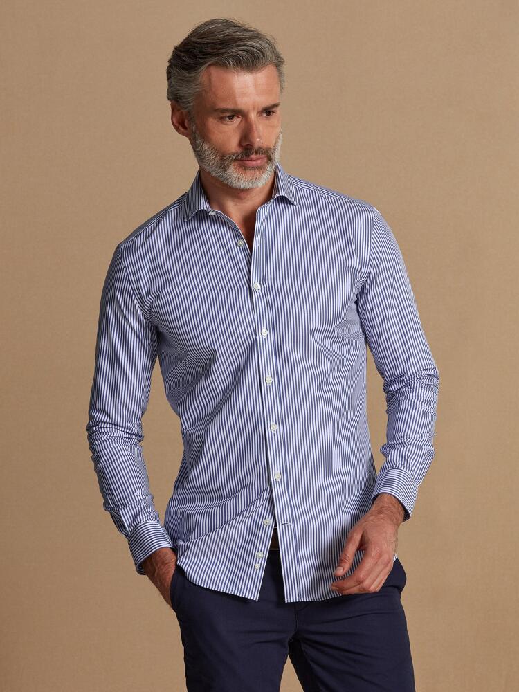 Mather navy blue striped organic slim fit shirt