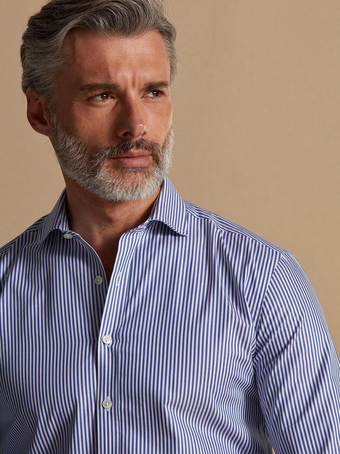 Chemise cintr&eacute;e bio Mather &agrave; rayures marine