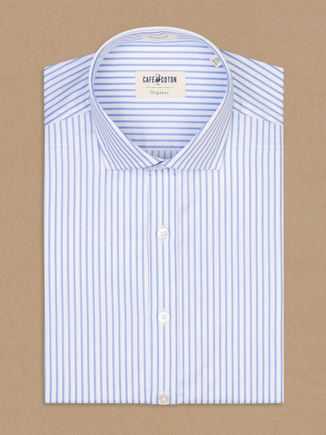 Chemise cintr&eacute;e bio Mitch &agrave; rayures ciel