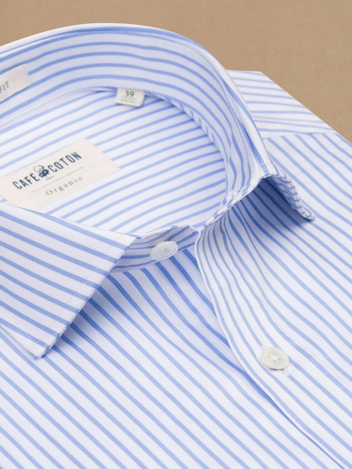 Chemise cintr&eacute;e bio Mitch &agrave; rayures ciel