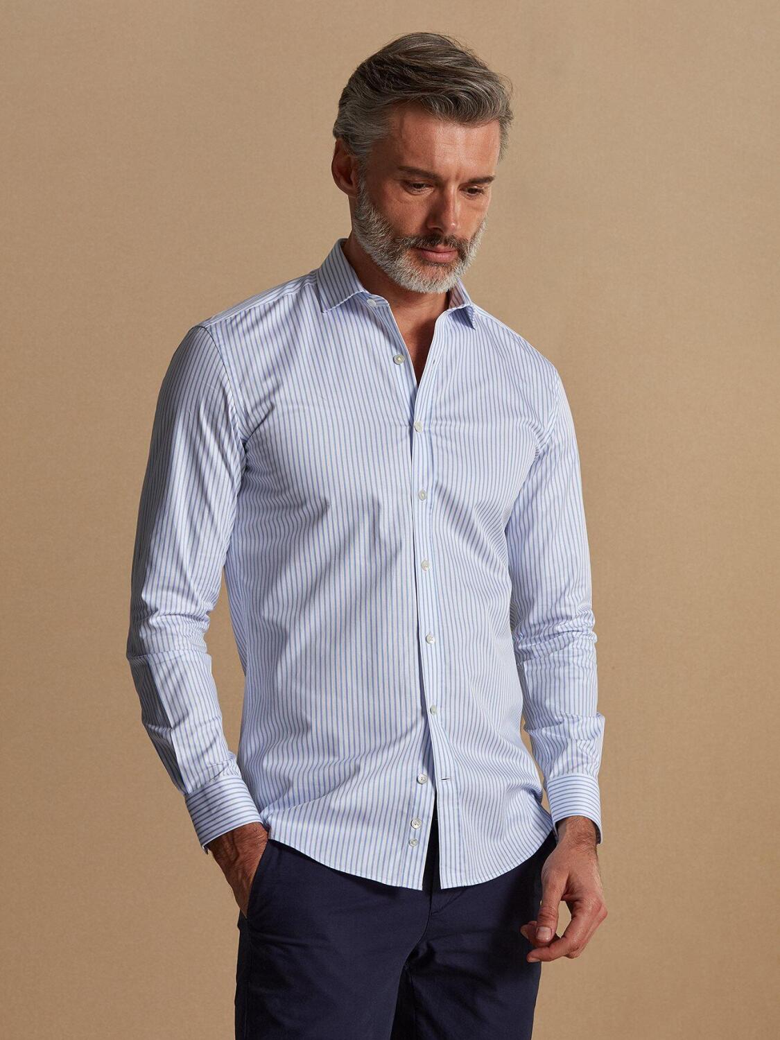 Chemise cintr&eacute;e bio Mitch &agrave; rayures ciel