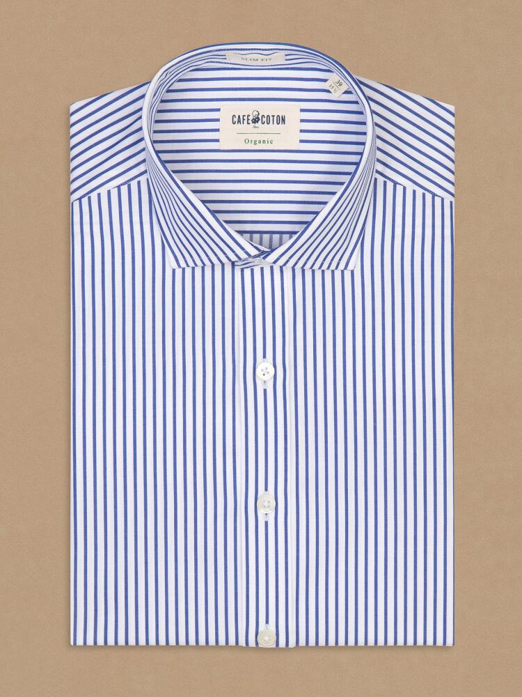 Mitch navy blue striped organic slim fit shirt