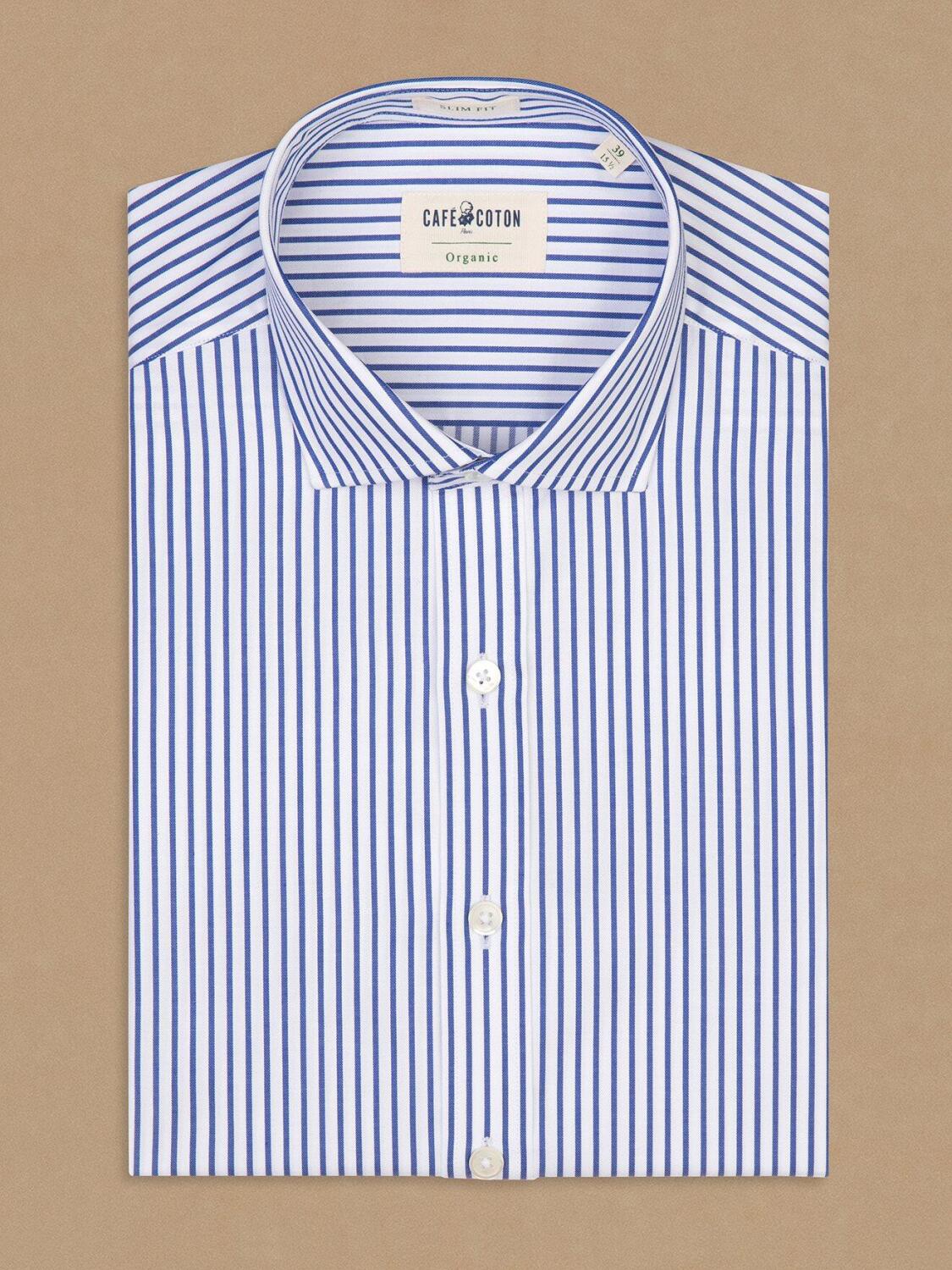 Chemise cintrée bio Mitch à rayures marine
