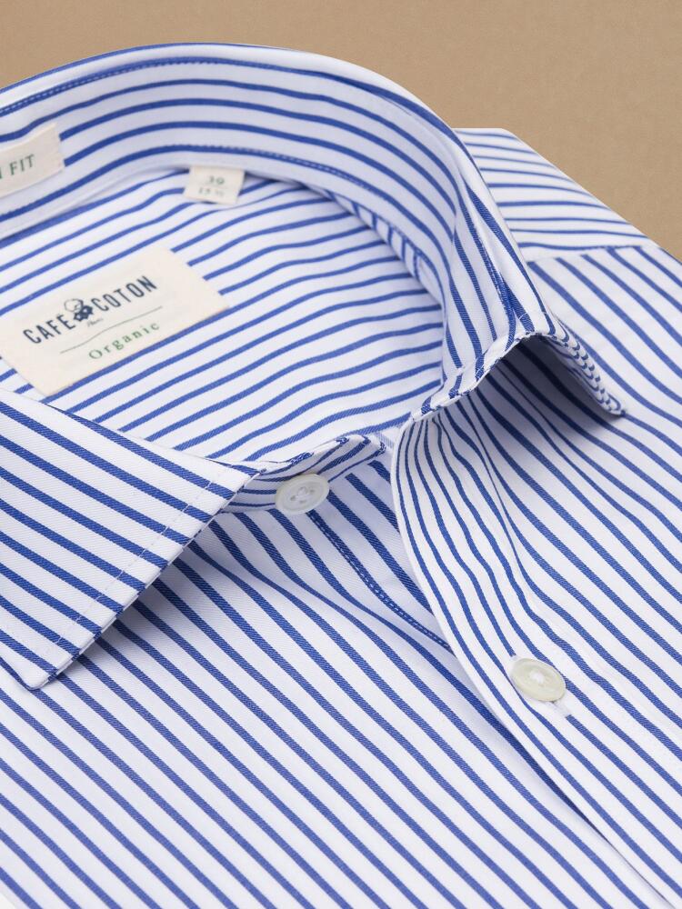 Mitch navy blue striped organic slim fit shirt