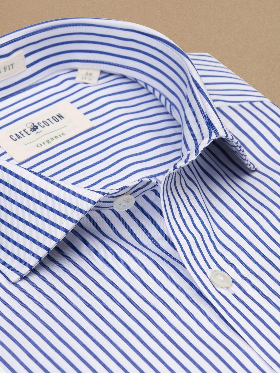 Chemise cintrée bio Mitch à rayures marine