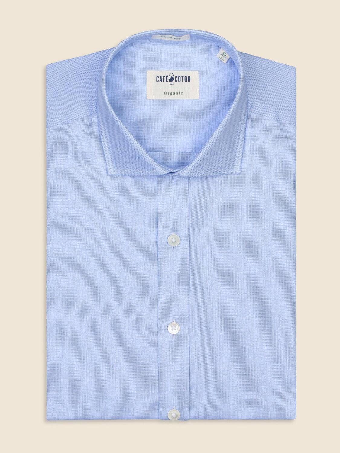 Chemise bio cintr&eacute;e en natt&eacute; ciel