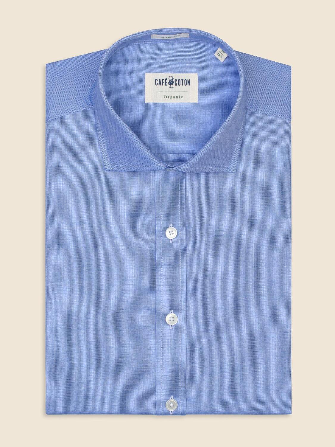 Chemise bio cintrée en natté bleue