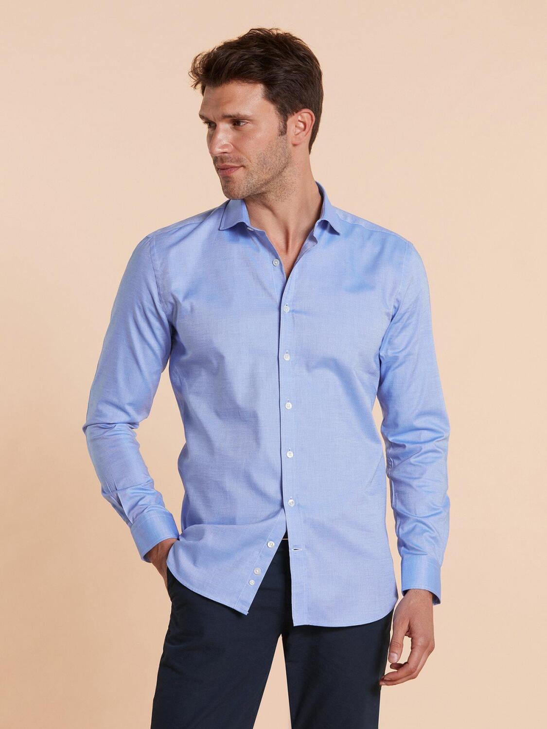 Chemise bio cintrée en natté bleue