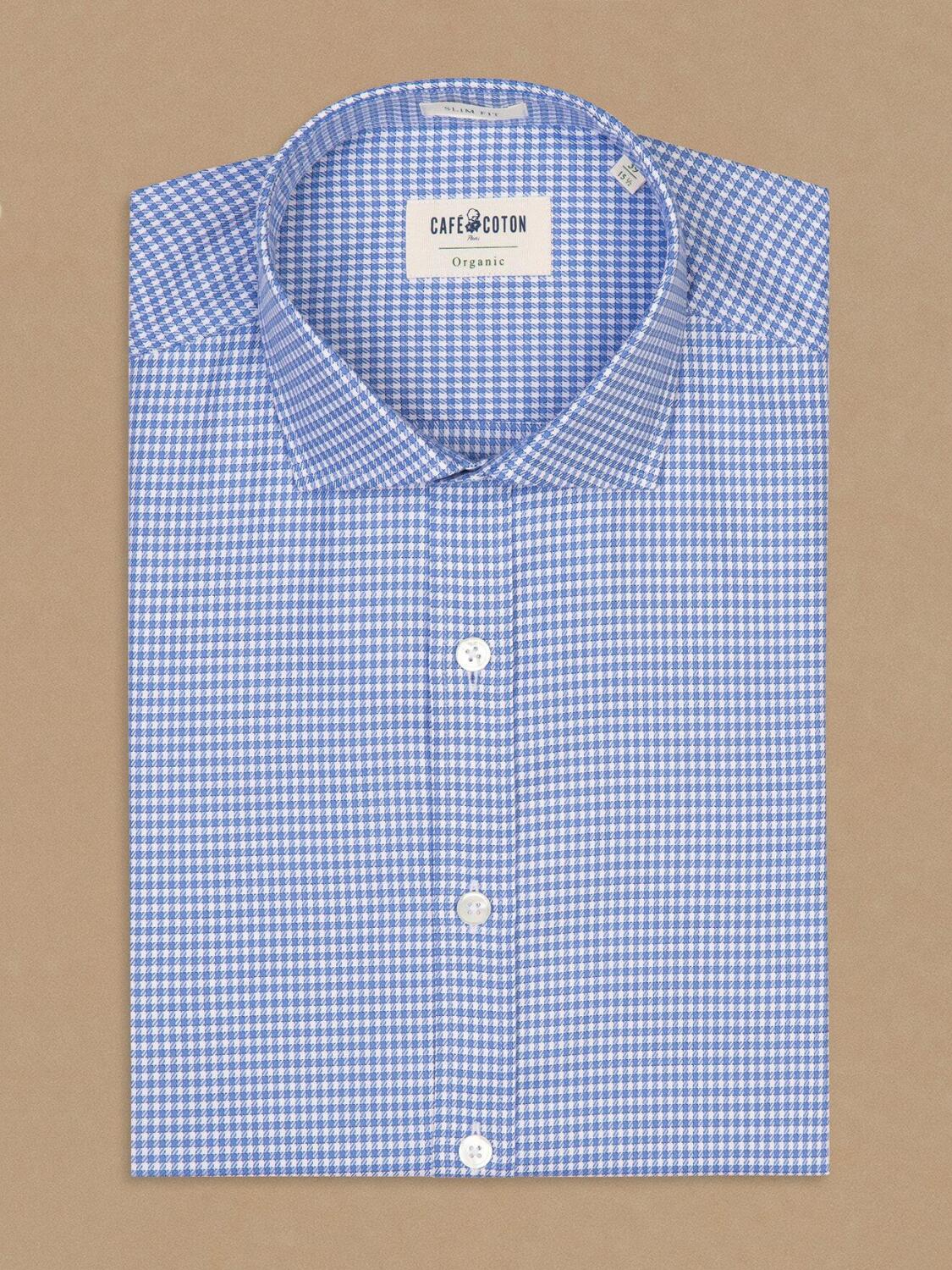 Chemise cintr&eacute;e bio Nigel &agrave; carreaux ciel