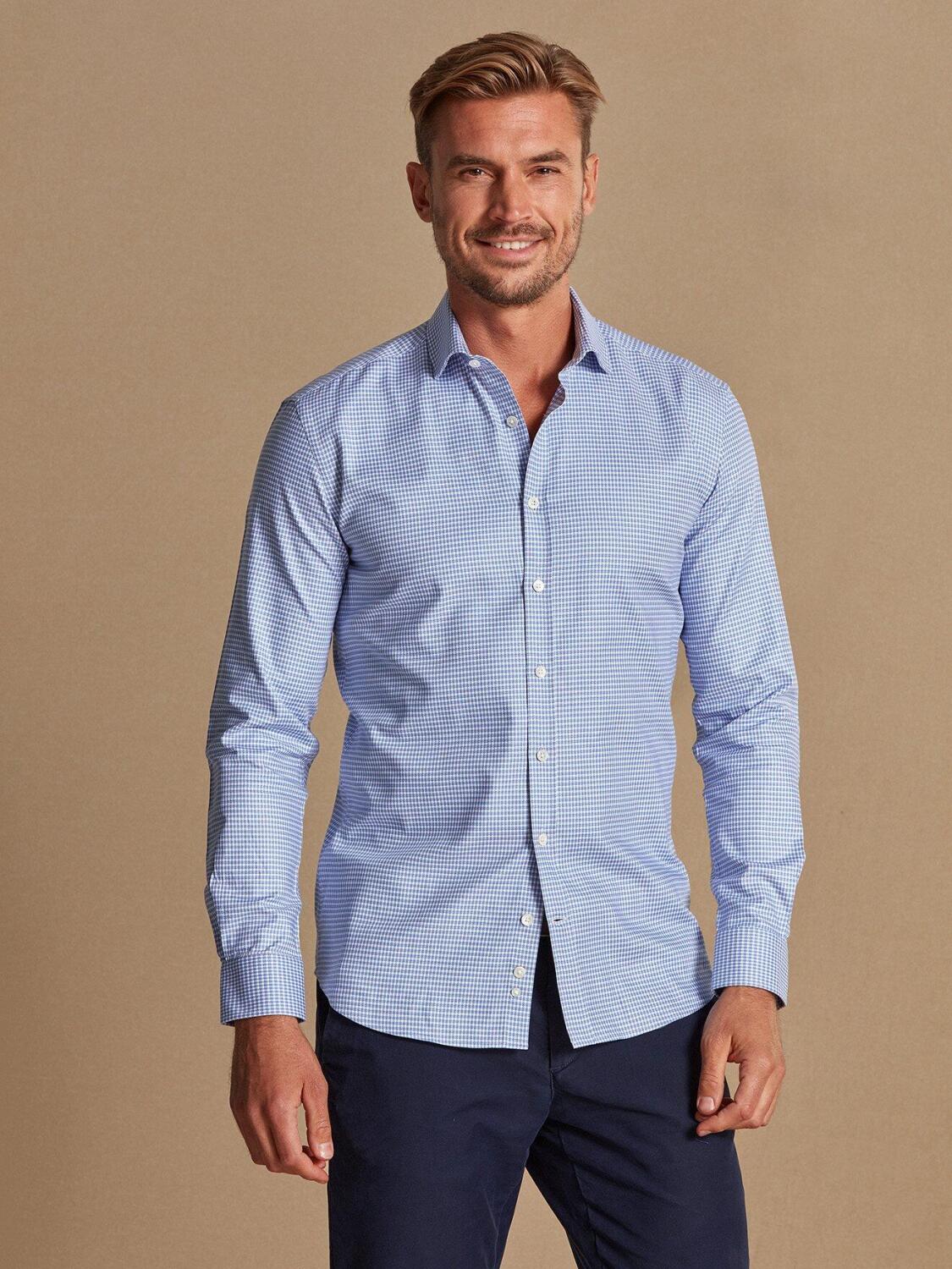 Chemise cintr&eacute;e bio Nigel &agrave; carreaux ciel