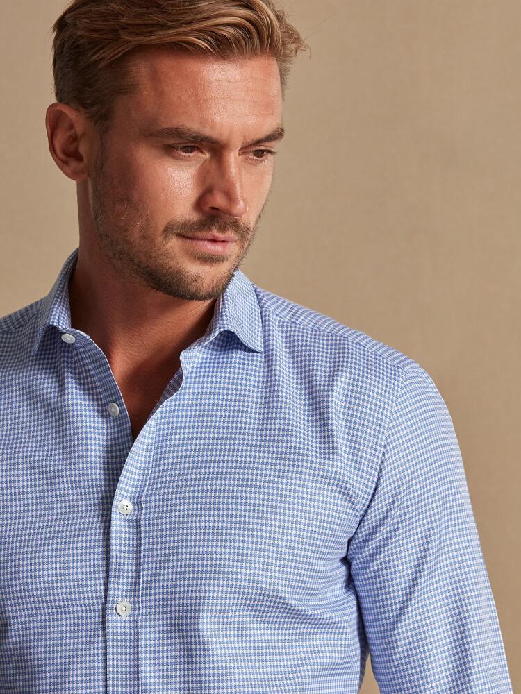 Chemise cintrée bio Nigel à carreaux ciel