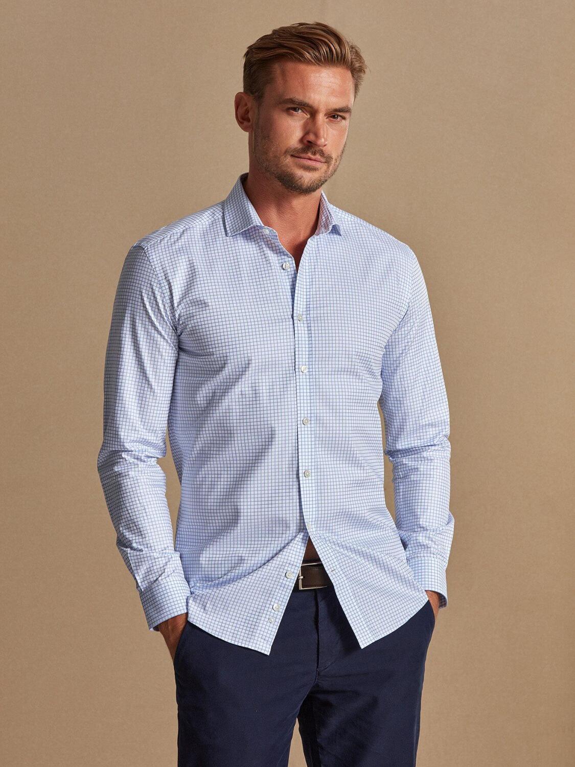 Chemise cintr&eacute;e bio Norm &agrave; carreaux ciel