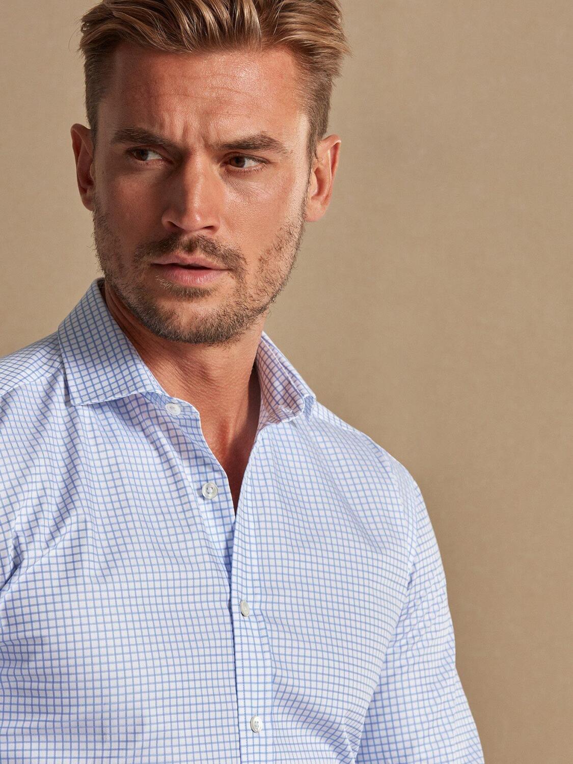 Chemise cintr&eacute;e bio Norm &agrave; carreaux ciel