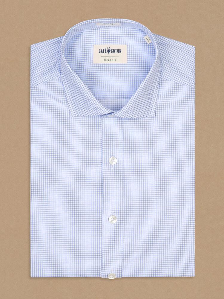 Page sky blue checked organic slim fit shirt