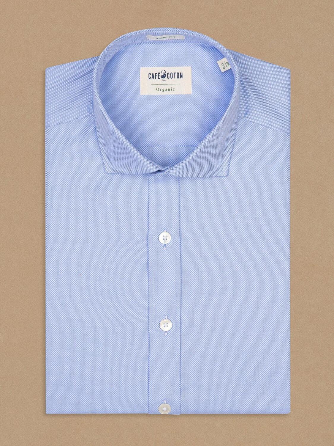 Chemise cintr&eacute;e bio Ronny en chevron ciel