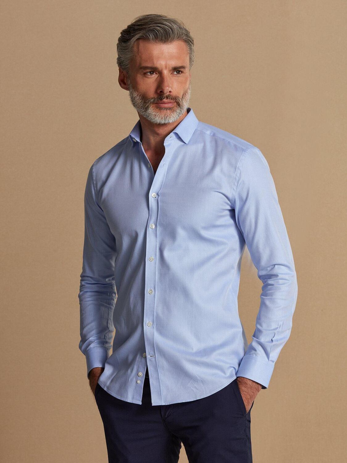 Chemise cintr&eacute;e bio Ronny en chevron ciel