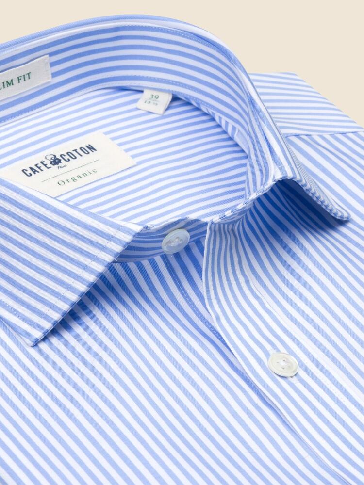 Blue sky stripes organic twill slim shirt