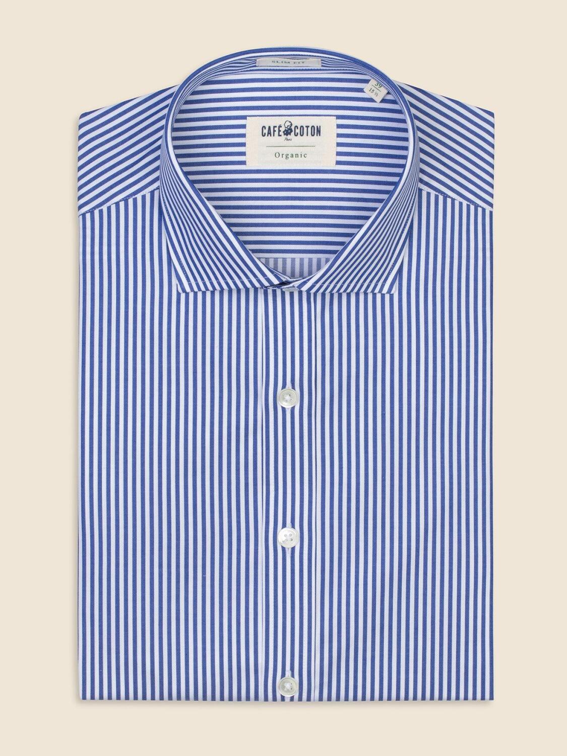 Chemise bio cintrée Wilson à rayures marine