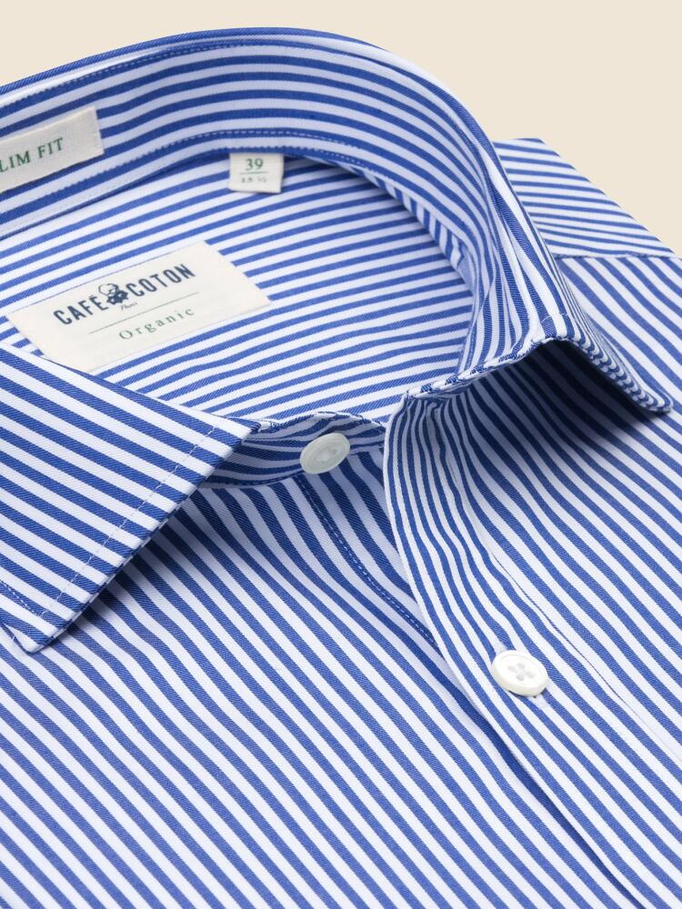 Navy stripes organic twill slim shirt