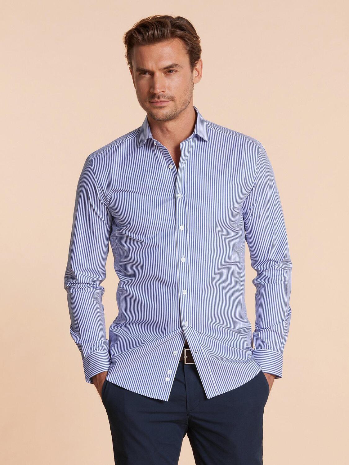 Chemise bio cintrée Wilson à rayures marine