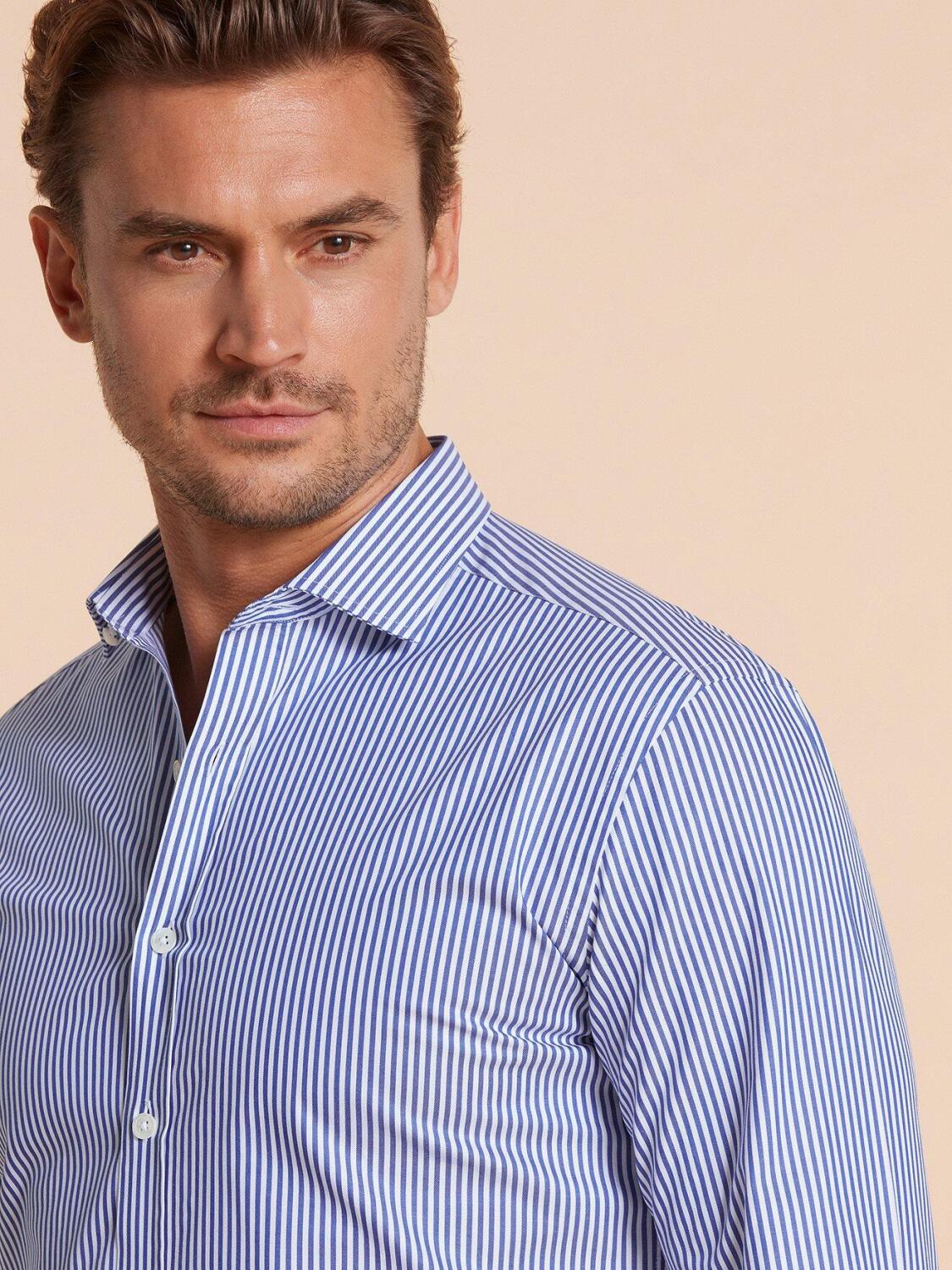 Chemise bio cintrée Wilson à rayures marine