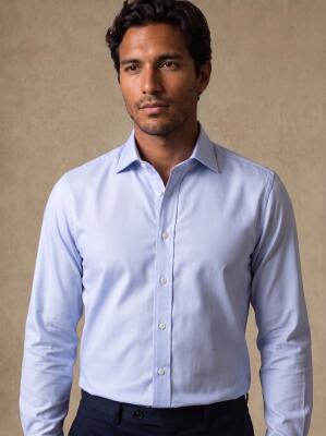 Chemise non-iron en pin point ciel