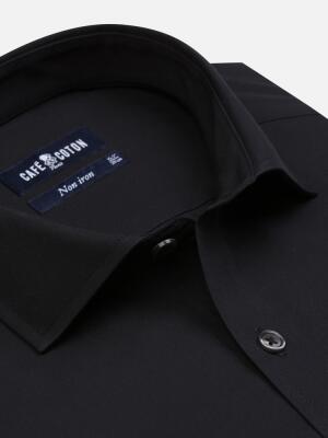 Chemise non-iron en popeline noire