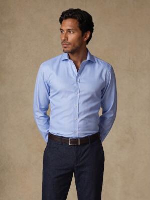 Chemise cintr&eacute;e non-iron en chevron ciel