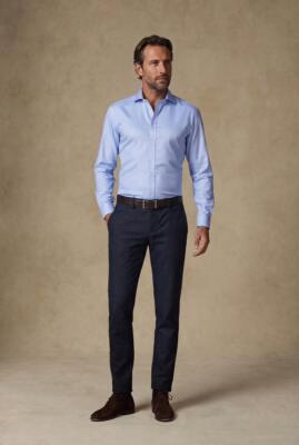 Chemise cintr&eacute;e non-iron en chevron ciel