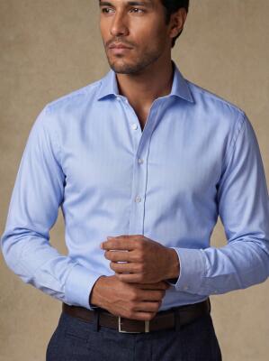 Chemise cintr&eacute;e non-iron en chevron ciel