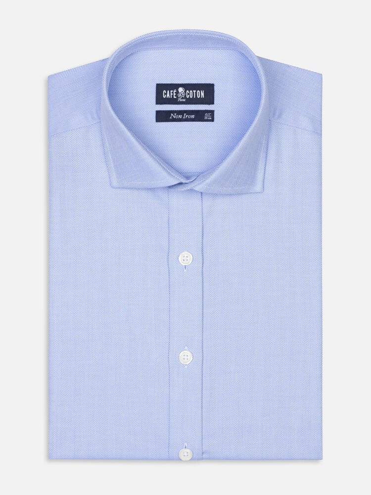 Chemise cintr&eacute;e non-iron en chevron ciel