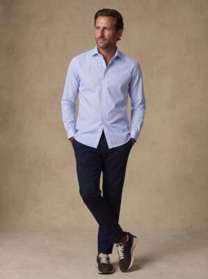 Chemise cintr&eacute;e non-iron en mille raies ciel