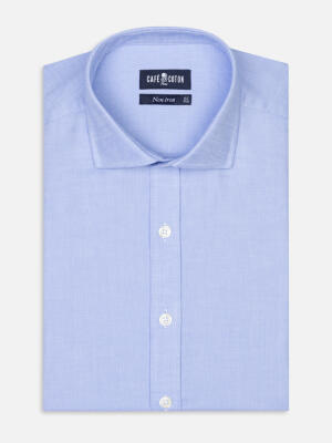 Chemise cintr&eacute;e non-iron en oxford ciel