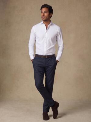 Chemise cintr&eacute;e non-iron en pin point blanc