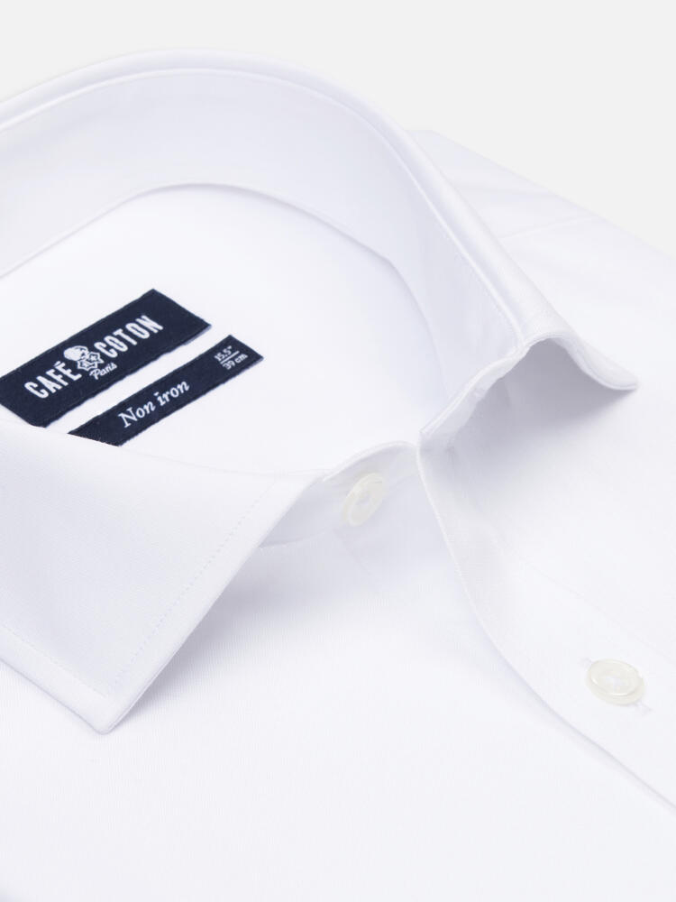Chemise cintr&eacute;e non-iron en pin point blanc
