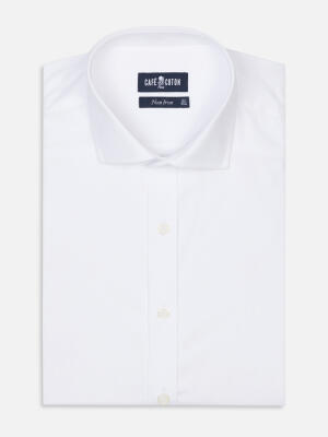Chemise cintr&eacute;e non-iron en popeline blanche