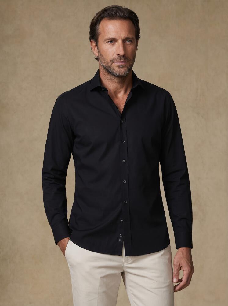 Chemise cintr&eacute;e non-iron en popeline noire