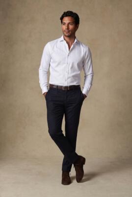 Chemise non-iron en twill blanc