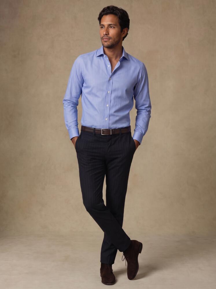 Chemise non-iron en twill bleu