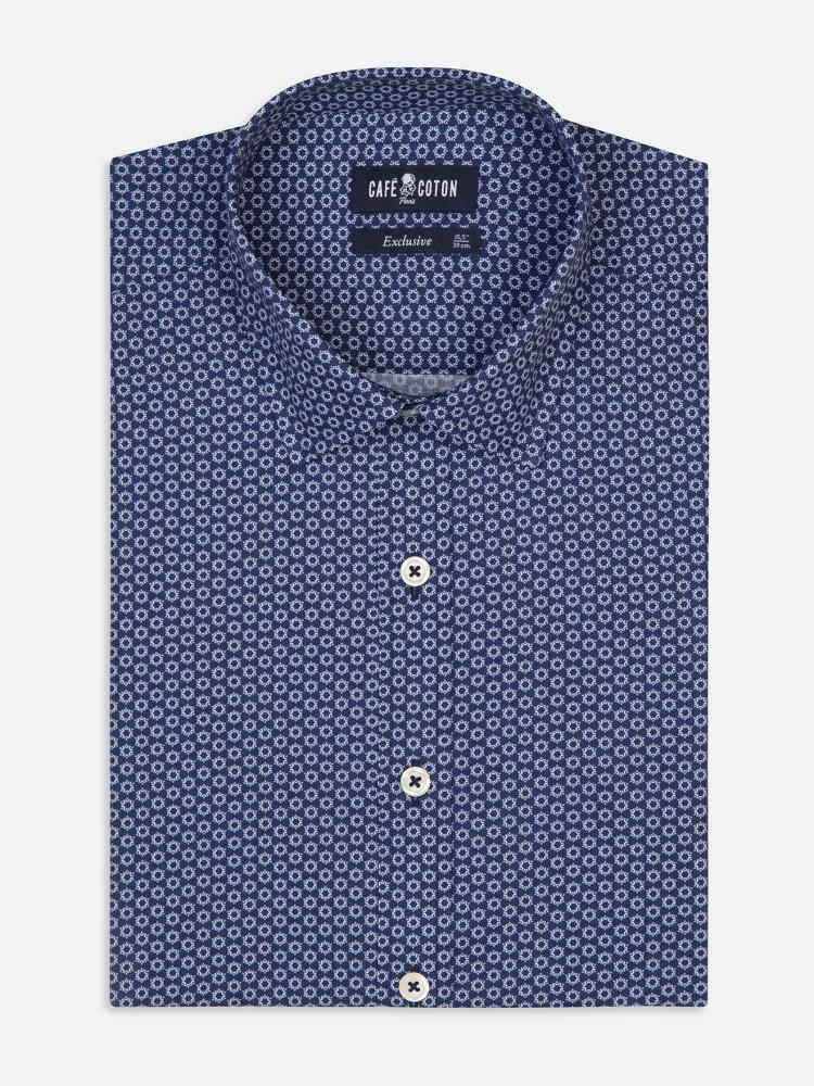 Alvin navy blue slim fit shirt with printed pattern - Small collar