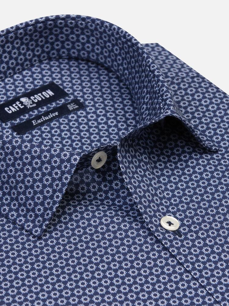 Alvin navy blue slim fit shirt with printed pattern - Small collar