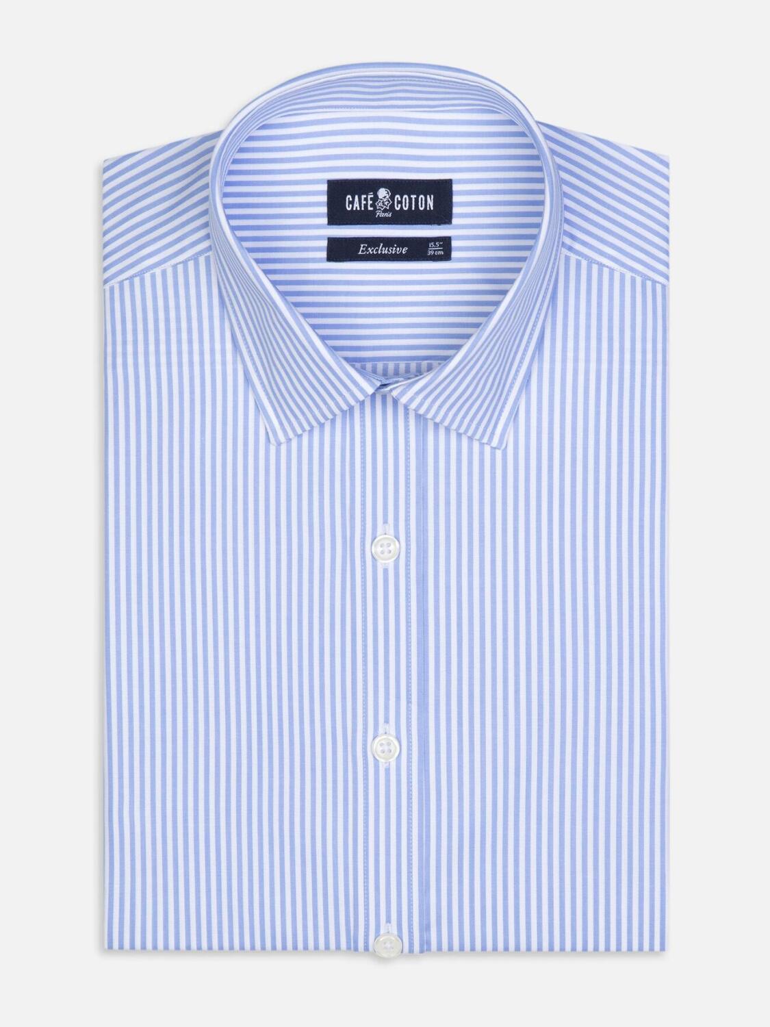 Tailliertes Hemd Barney mit himmelblauen Streifen - Kleiner Kragen