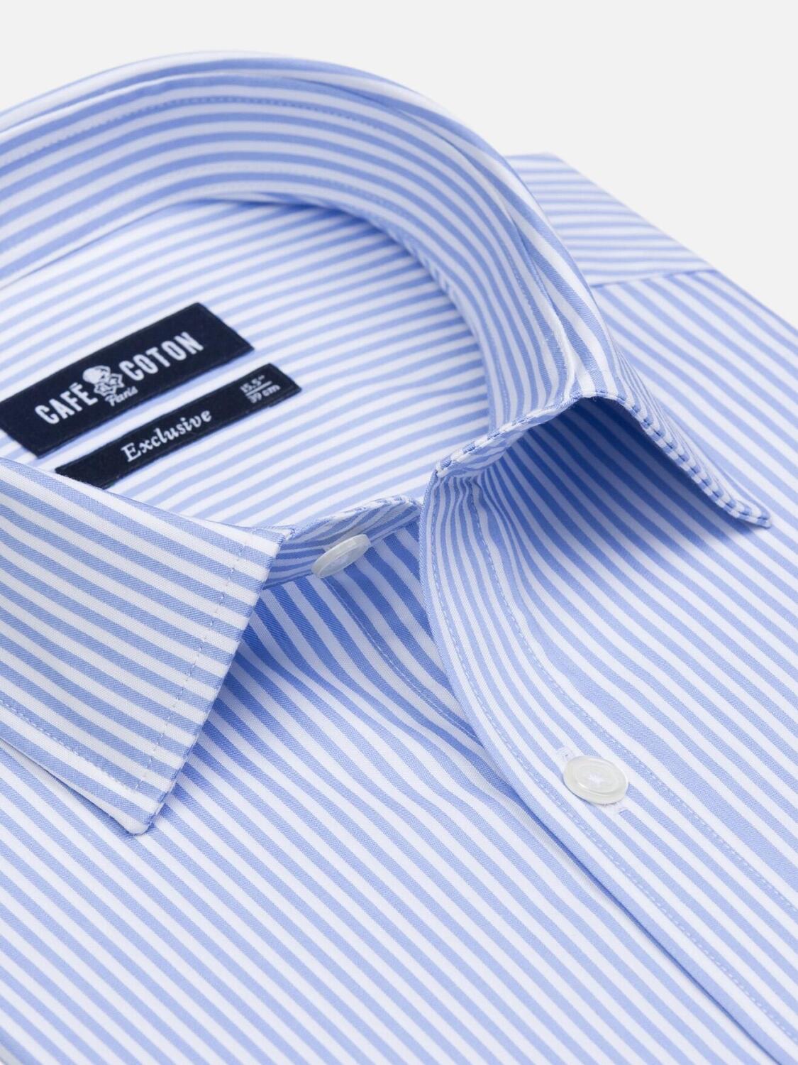 Tailliertes Hemd Barney mit himmelblauen Streifen - Kleiner Kragen