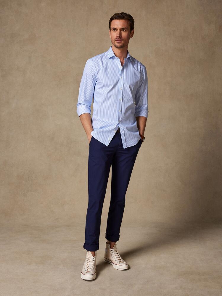 Chemise cintr&eacute;e Barney &agrave; rayures ciel - Petit Col
