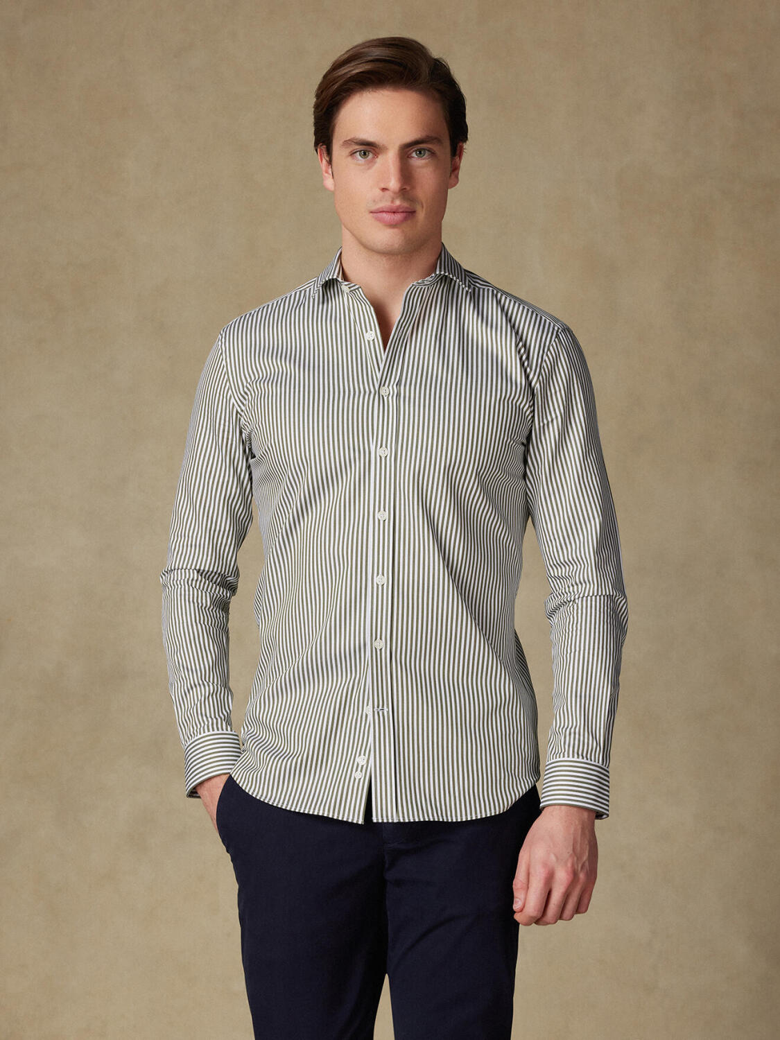 Barry stripe slim fit shirt - Kakhi